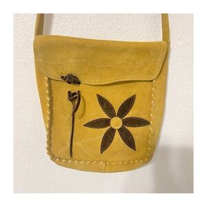 Marine Yellow Suede Floral Crossbody Made in Mexico Bohemian Vintage Inspired